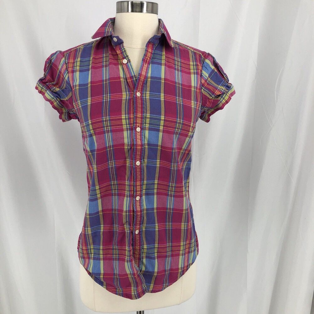 Ralph Lauren Sport Plaid Shirt Womens 6 Pink Cotton Shirt Sleeve Button Down